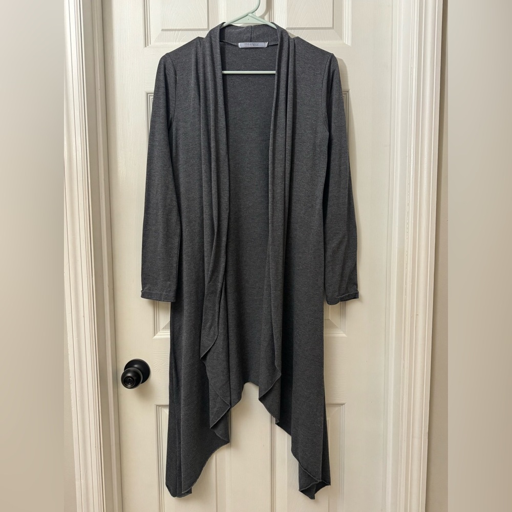 Dark gray Robe with asymmetrical trim MEAVOR